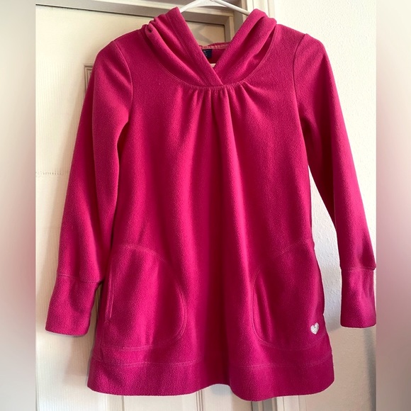 GapKids Girl’s XL 12 Fleece Tunic Pullover Hoodie Pockets Pink / Turquoise - Picture 3 of 9
